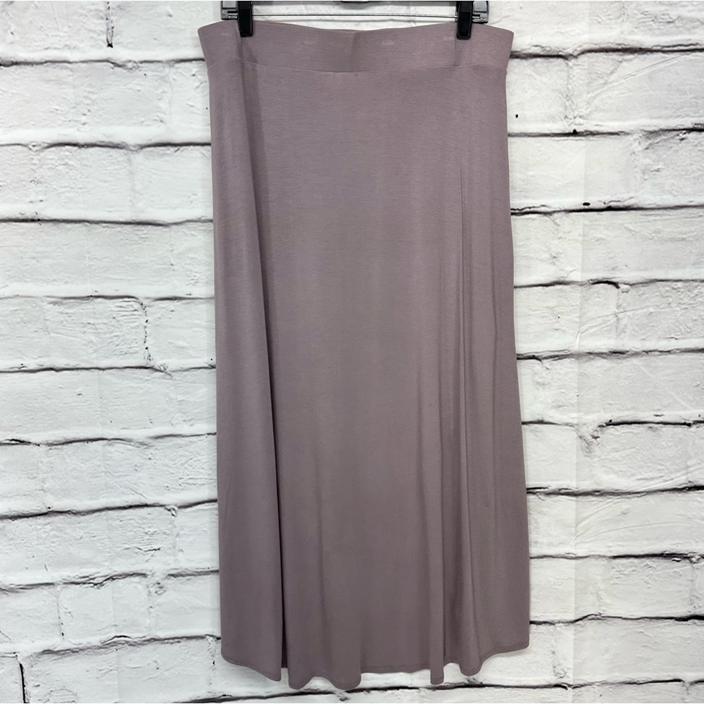 LOGO Maxi Skirt Sz L Asymmetrical Plum Stretch Waistband Tulip Hem Modal knit - Picture 6 of 12
